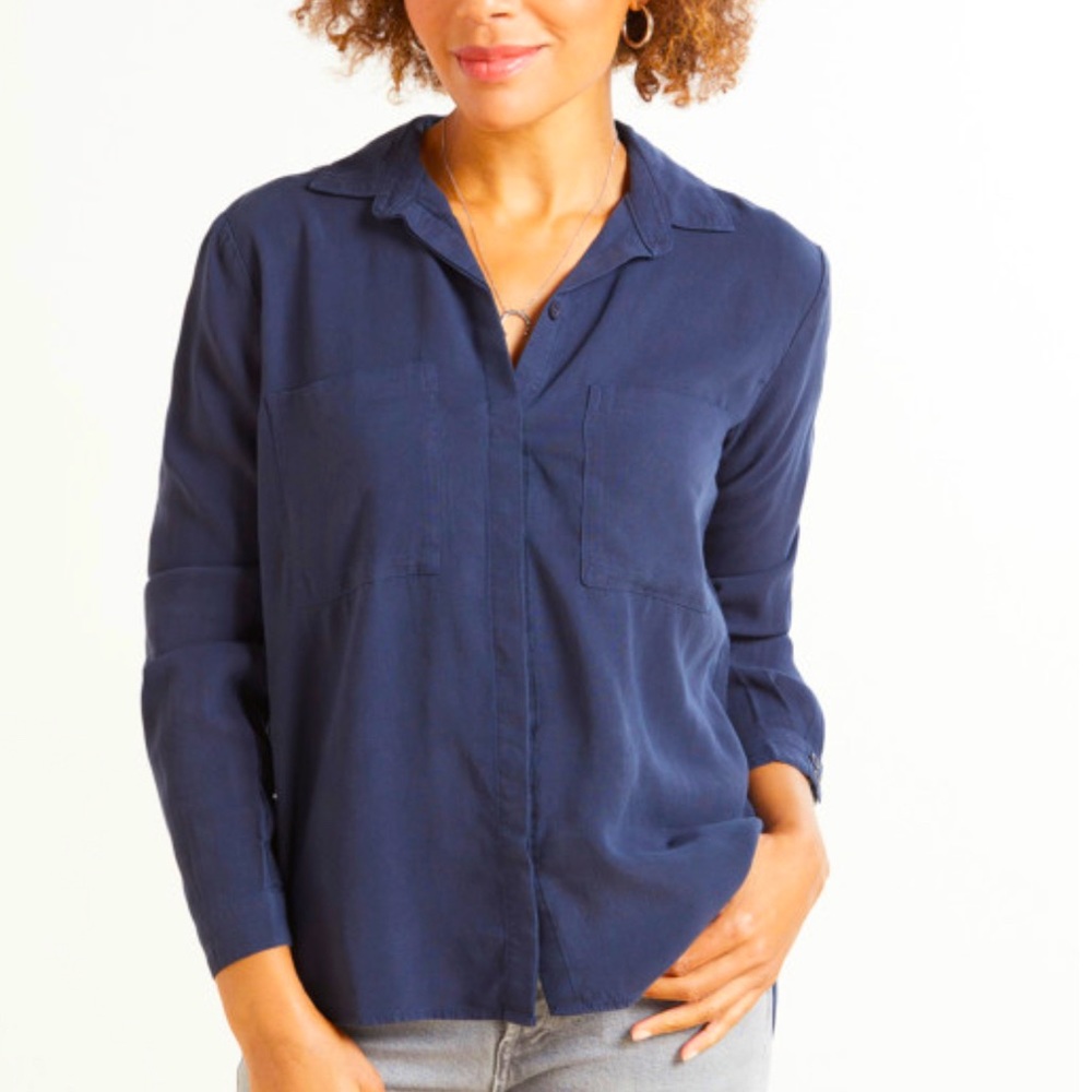 Anthropologie Cloth & Stone Navy Linen Button Up